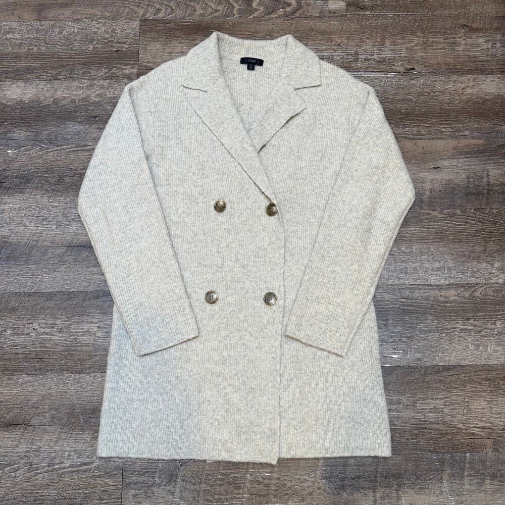 J. CREW Cream Oatmeal Wool Double-Breasted Sweater Blazer Coatigan Small S